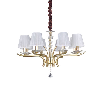 Ideal lux - Pegaso - Lampadario grande moderno in metallo e cristallo con paralumi in organza - Colore: Ottone - 8 Lampadine - E14 - 28W - IP20 - SKU: 197739
