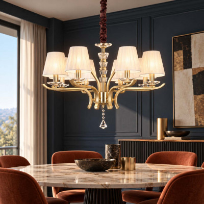 Ideal lux Pegaso Lampadario grande moderno in metallo e cristallo con paralumi in organza Colore: Ottone