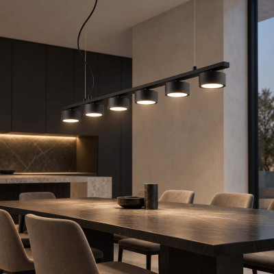 Ideal lux Minor Lampadario lineare moderno con 6 diffusori a faretto Colore: Nero