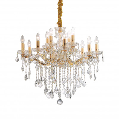 Ideal lux - Florian - Lampadario medio in metallo con elementi decorativi in vetro e cristallo - Colore: Oro - 12 Lampadine - E14 - 40W - IP20 - SKU: 035611