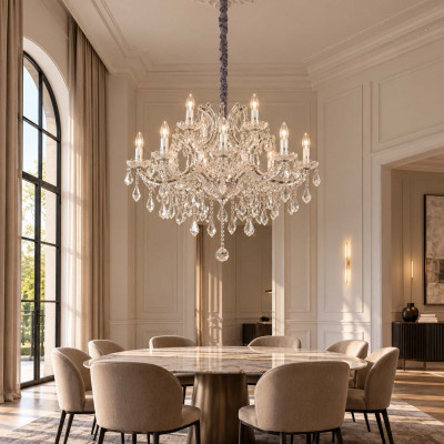 Ideal lux Napoleon Lampadario medio in metallo elementi decorativi in vetro soffiato e cristallo Colore: Cromato