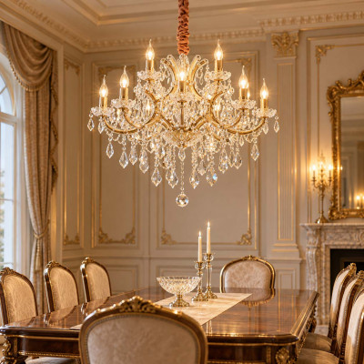 Ideal lux Napoleon Lampadario medio in metallo elementi decorativi in vetro soffiato e cristallo Colore: Oro