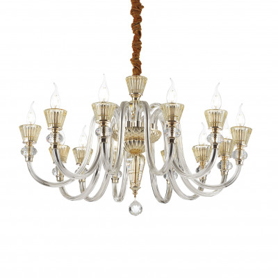 Ideal lux - Strauss - Lampadario medio in metallo finitura oro bracci in vetro soffiato e cristallo - Colore: Oro - 12 Lampadine E14 40W - IP20 - SKU: 140612