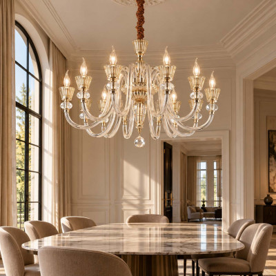 Ideal lux Strauss Lampadario medio in metallo finitura oro bracci in vetro soffiato e cristallo Colore: Oro