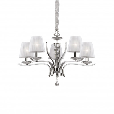 Ideal lux - Pegaso - Lampadario medio moderno in metallo e cristallo con paralumi in organza - 5 Lampadine E14 28W - IP20 - SKU: 0664M