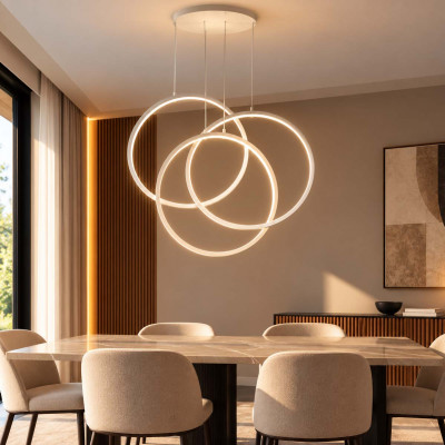 Ideal lux Frame Lampadario moderno a led con 3 diffusori ad anello Colore: Bianco