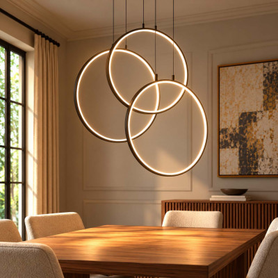 Ideal lux Frame Lampadario moderno a led con 3 diffusori ad anello Colore: Nero
