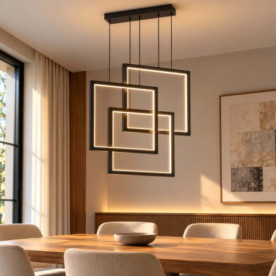 Ideal lux Frame Lampadario moderno a led con 3 diffusori quadrati in acrilico Colore: Nero