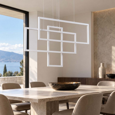 Ideal lux Frame Lampadario moderno a led con 3 diffusori rettangolari in acrilico Colore: Bianco