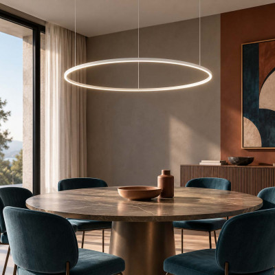 Ideal lux Oracle Slim Round Lampadario moderno a led con diffusore circolare d.150 Colore: Bianco