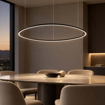 Ideal lux Oracle Slim Round Lampadario moderno a led con diffusore circolare d.150 Colore: Nero