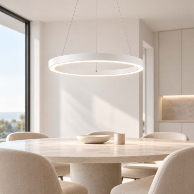 Ideal lux Oracle Lampadario moderno a led con diffusore rotondo in allumino Colore: Bianco