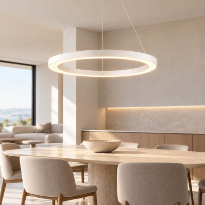 Ideal lux Oracle Lampadario moderno a led con diffusore rotondo in allumino Colore: Bianco