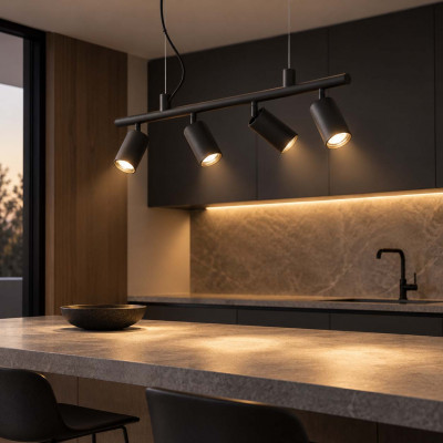 Ideal lux Dynamite Lampadario moderno con 4 faretti orientabili in metallo Colore: Nero