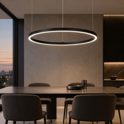 Ideal lux Oracle Slim Round Lampadario moderno con corpo in alluminio e diffusore rotondo a led d.70 Colore: Nero