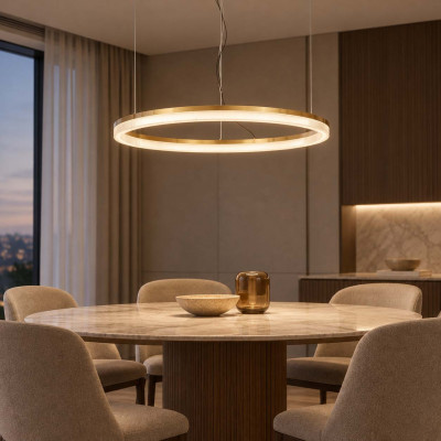 Ideal lux Crown Lampadario moderno con corpo in metallo e diffusore a LED circolare Colore: Ottone