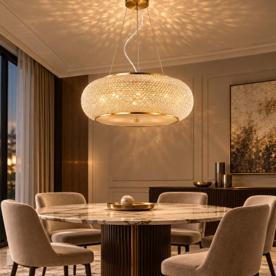 Ideal lux Pashà Lampadario moderno con corpo in metallo e diffusore con perle di cristallo Colore: Cromato