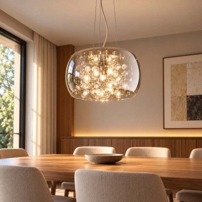 Ideal lux Audi-80 Lampadario moderno con diffusore in vetro con sfere pendenti Colore: Grigio Fumè