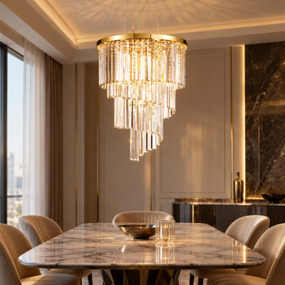 Ideal lux Carlton Lampadario moderno elegante con diffusore con cristalli pendenti Colore: Oro