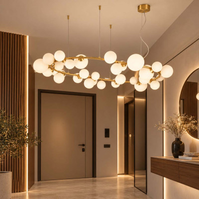 Ideal lux Perlage Lampadario moderno grande in metallo con 30 diffusori a boccia in vetro Colore: Bianco