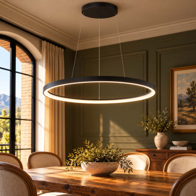 Ideal lux Gemini Lampadario moderno in alluiminio con diffusore a led ad anello Colore: Nero
