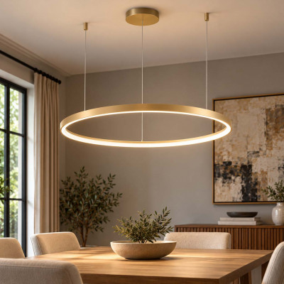 Ideal lux Gemini Lampadario moderno in alluiminio con diffusore a led ad anello Colore: Ottone