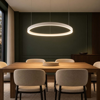 Ideal lux Gemini Lampadario moderno in alluminio a led con diffusore a cerchio Colore: Bianco