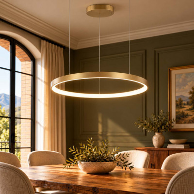 Ideal lux Gemini Lampadario moderno in alluminio a led con diffusore a cerchio Colore: Ottone
