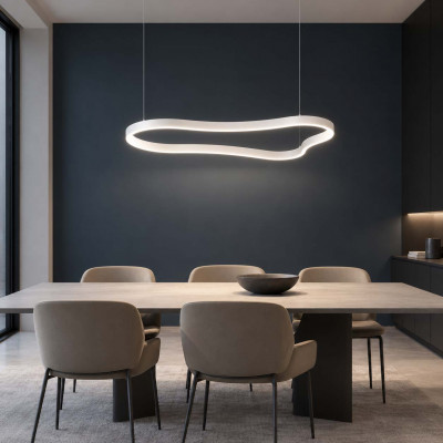 Ideal lux Waves Lampadario moderno in alluminio a LED con diffusore circolare Colore: Bianco