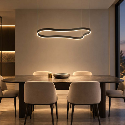 Ideal lux Waves Lampadario moderno in alluminio a LED con diffusore circolare Colore: Nero