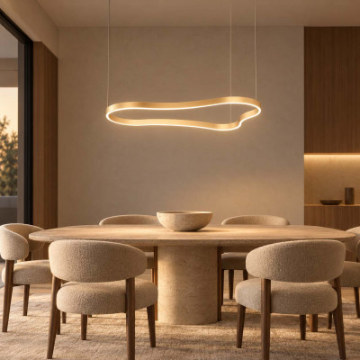 Ideal lux Waves Lampadario moderno in alluminio a LED con diffusore circolare Colore: Oro