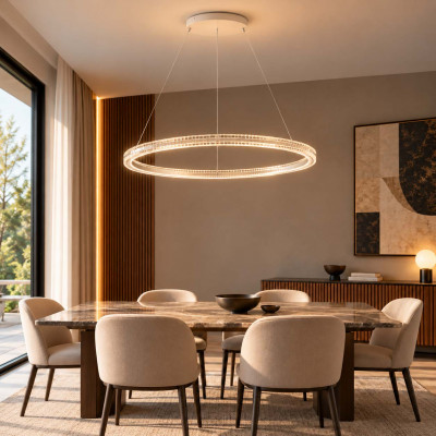 Ideal lux Miracle Lampadario moderno in alluminio con diffusore a led ad anello Colore: Bianco