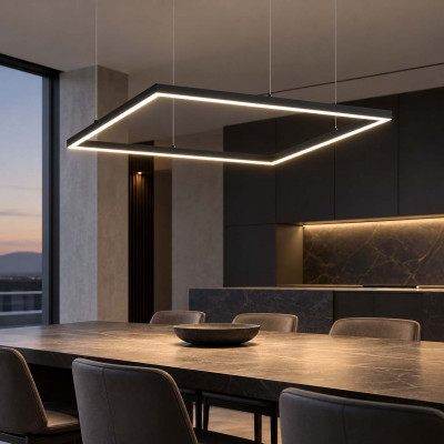 Ideal lux Oracle Slim Square Lampadario moderno in alluminio con diffusore a led quadrato Colore: Nero