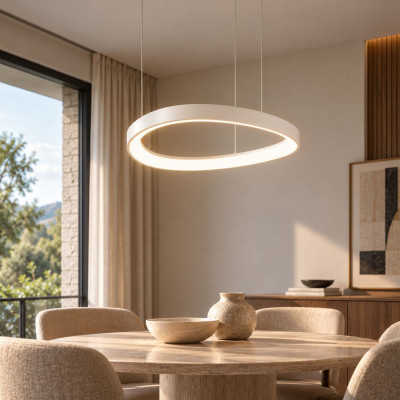 Ideal lux Gemini Lampadario moderno in alluminio con diffusore ad anello a led Colore: Bianco