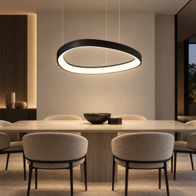 Ideal lux Gemini Lampadario moderno in alluminio con diffusore ad anello a led Colore: Nero