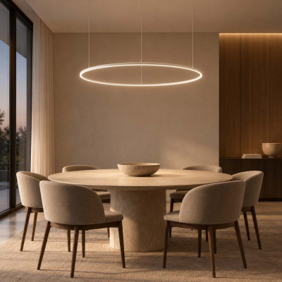 Ideal lux Oracle Slim Round Lampadario moderno in alluminio con diffusore rotondo a led d.150 Colore: Bianco