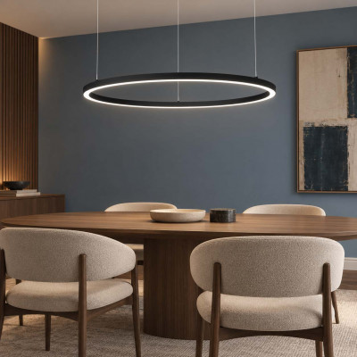 Ideal lux Oracle Slim Round Lampadario moderno in alluminio con diffusore rotondo a led d.150 Colore: Nero