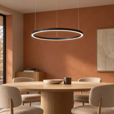 Ideal lux Oracle Slim Round Lampadario moderno in alluminio con diffusore rotondo a led d.90 Colore: Nero
