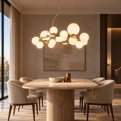 Ideal lux Perlage Lampadario moderno in metallo con 14 diffusori in vetro a boccia Colore: Bianco