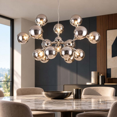 Ideal lux Nodi Lampadario moderno in metallo con 15 diffusori in vetro acidato Colore: Cromato