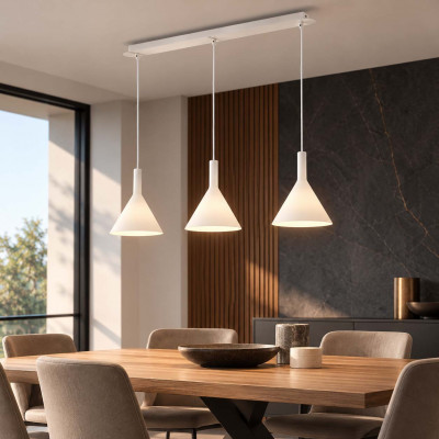 Ideal lux Cocktail Lampadario moderno in metallo con 3 diffusori lineari in vetro Colore: Bianco