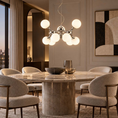 Ideal lux Nodi Lampadario moderno in metallo con 9 diffusori a grappolo in vetro acidato Colore: Bianco