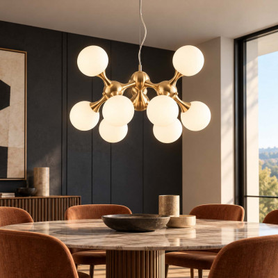 Ideal lux Nodi Lampadario moderno in metallo con 9 diffusori a grappolo in vetro acidato Colore: Ottone