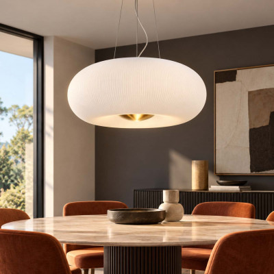 Ideal lux Arizona Lampadario moderno in metallo con diffusore in vetro acidato Colore: Bianco