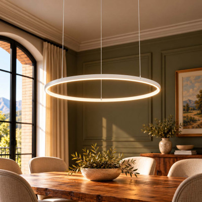 Ideal lux Hulahoop Lampadario moderno in metallo con diffusore rotondo a led ad anello Colore: Bianco