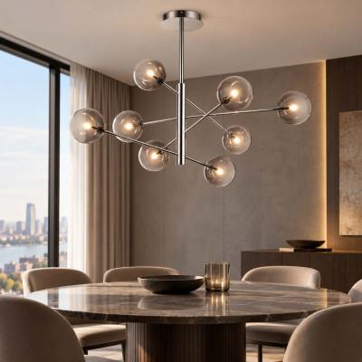 Ideal lux Equinoxe Lampadario moderno in metallo e 8 diffusori a boccia in vetro Colore: Grigio Fumè