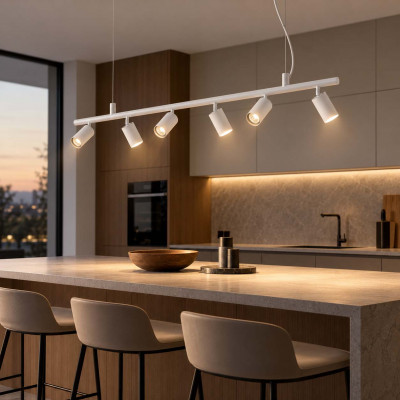 Ideal lux Dynamite Lampadario moderno lienare con 6 faretti orientabili Colore: Bianco