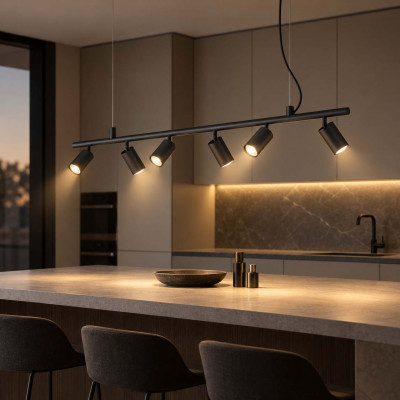 Ideal lux Dynamite Lampadario moderno lienare con 6 faretti orientabili Colore: Nero
