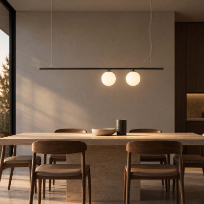 Ideal lux Perline Lampadario moderno lineare con 2 diffusori in vetro a boccia Colore: Nero
