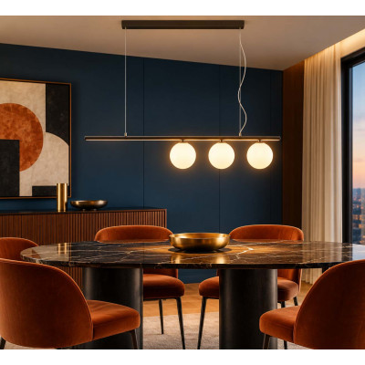 Ideal lux Perline Lampadario moderno lineare con 3 diffusori in vetro a boccia Colore: Nero